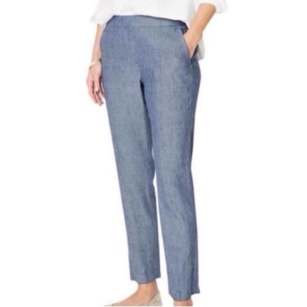 J. Jill Love Linen blue linen pants w/comfort knit waistband/pockets. Si…